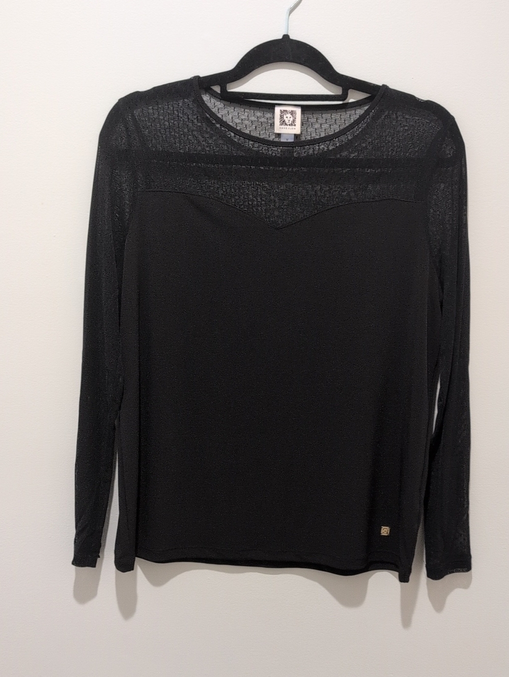 Anne Klein Black Long-Sleeve Sheer Top